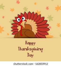 Happy Thanksgiving Day background with turkey bird on seamless autumn leaves background, can be use as flyer, banner or poster. 