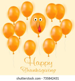 Happy Thanksgiving Day background with turkey of balloon. Vector illustration.