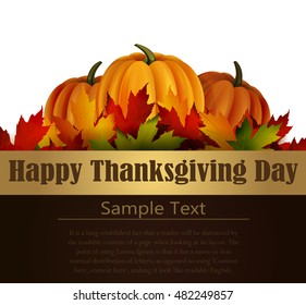 Happy Thanksgiving day background, The vector illustration of pumpkins isolated on white, maple leafs. It is autumn. with place for your text text