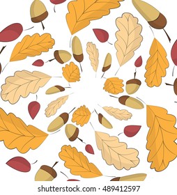 Happy Thanksgiving day background. Vector greeting card and illustration. Autumn oak leaves and acorns. Colorful template for poster, banner, advertisement, invitation, flyer and congratulation