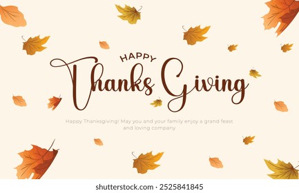 Happy Thanksgiving Day Banner und Hintergrund. Thanksgiving Card und Poster mit Blättern und Thanksgiving Text Vektorgrafik.