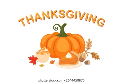 Happy Thanksgiving Day Banner or background concept. Hand lettering. Festive graphic design for Thanksgiving holiday greetings and invitations. Vector illustration.