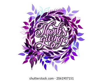 Happy Thanksgiving day. Banner with handwritten lettering and hand-drawn elements. Autumn background. Vector illustration. A poster for the celebration of the holiday.