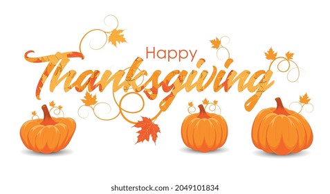 Happy thanksgiving day banner with orange pumpkins