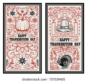 Happy thanksgiving day. Banner template with pumpkin, turkey. Design elements for poster, banner, card. Vector illustration