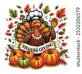 Happy Thanksgiving Day banner with Thanksgiving turkey cute cartoon style. abstracy vector illustration design