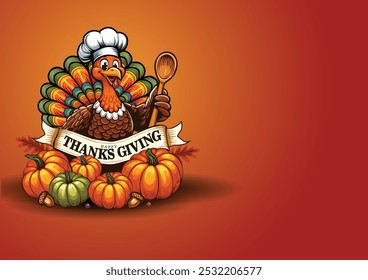 Happy Thanksgiving Day banner with Thanksgiving turkey cute cartoon style. abstracy vector illustration design