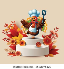 Happy Thanksgiving Day banner with Thanksgiving turkey cute cartoon style. abstracy vector illustration design