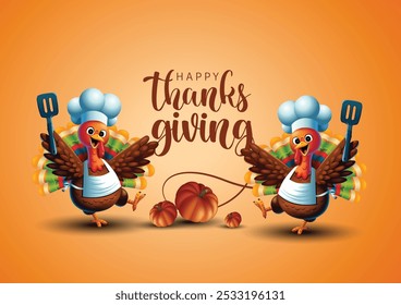 Happy Thanksgiving Day banner with Thanksgiving turkey cute cartoon style. abstracy vector illustration design