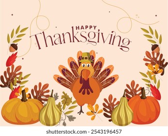 HAPPY Thanksgiving. Happy Thanksgiving Day banner with Thanksgiving turkey cute cartoon style royalty free vector eps 10 file 