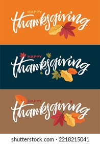 Happy thanksgiving day - Be thankful - cute hand drawn doodle lettering postcard. T-shirt design template with leaf.