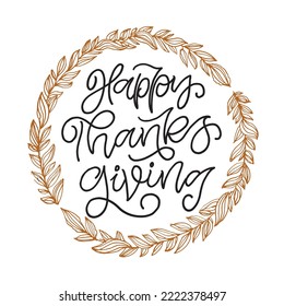 Happy thanksgiving day - Be thankful - Be grateful - Turkey time - cute hand drawn doodle lettering postcard. T-shirt design template with leaf.