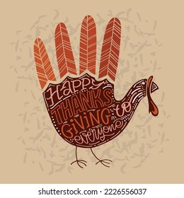 Happy thanksgiving day - Be thankful - Be grateful - Turkey time - cute hand drawn doodle lettering postcard. T-shirt design template with leaf.