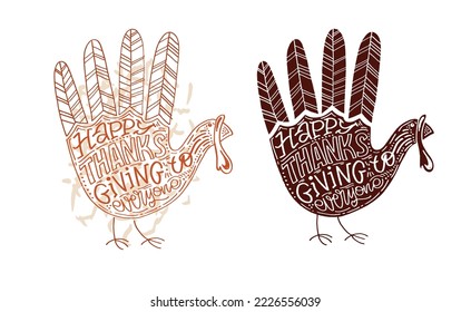 Happy thanksgiving day - Be thankful - Be grateful - Turkey time - cute hand drawn doodle lettering postcard. T-shirt design template with leaf.