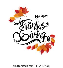 happy thanksgiving day. beautiful lettering with dynamic shapes. background, card, banner and poster design.