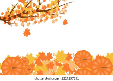 Happy Thanksgiving Day border with maple Leaves,branches sunflower. Background full of branches and hanging maple Leaves. suitable for background, banner,poster,greeting card,text lettering copyspace.