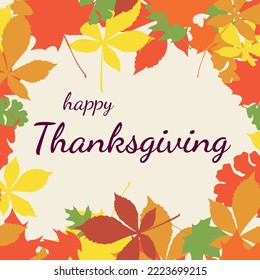 Happy thanksgiving day card with autumn leaves vector image