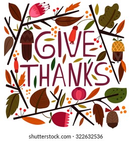 Happy Thanksgiving Day card in bright summer colors.Lovely autumn concept design in vector.