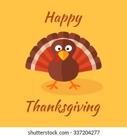 Happy Thanksgiving Day card with cartoon of turkey.