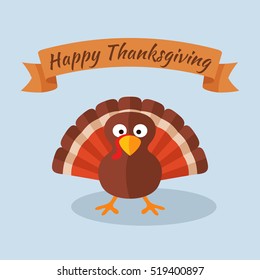 Happy Thanksgiving Day card with cartoon of turkey.