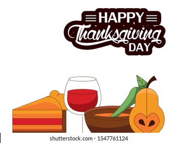 happy thanksgiving day card with delicious food vector illustration design