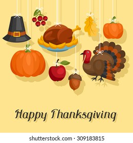 Happy Thanksgiving Day card design with holiday objects.