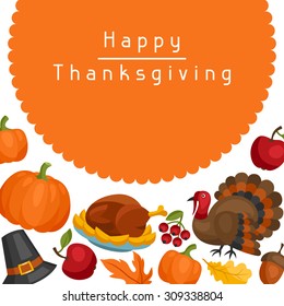 Happy Thanksgiving Day card design with holiday objects.