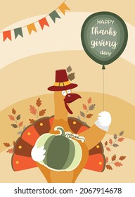 Happy thanksgiving day card, design,poster,template,greeting,animal,cute,Vector illustrations.