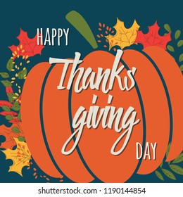 Happy Thanksgiving day card with floral decorative elements, colorful design, vector illustration