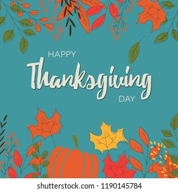 Happy Thanksgiving day card with floral decorative elements, colorful design, vector illustration