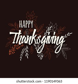 Happy Thanksgiving day card with floral decorative elements, colorful design, vector illustration