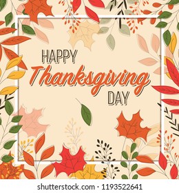 Happy Thanksgiving day card with floral decorative elements, colorful design, vector illustration