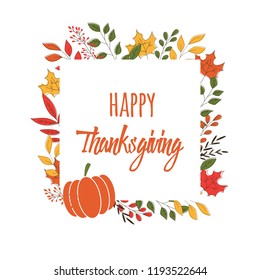 Happy Thanksgiving day card with floral decorative elements, colorful design, vector illustration