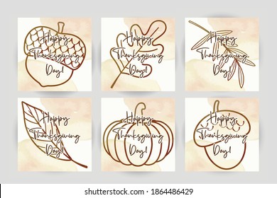 Happy Thanksgiving Day card or flyer with walnut, pumpkin and Maple Leaves.