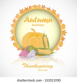 Happy Thanksgiving Day card label icon. Vector illustration of autumn