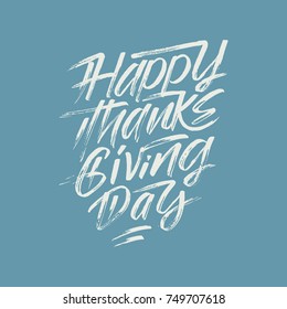 Happy Thanksgiving Day Card On Blue Background.