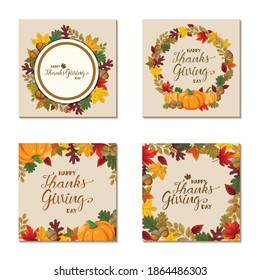 Happy Thanksgiving Day card with Pumpkin, berry, Corn and  Pie