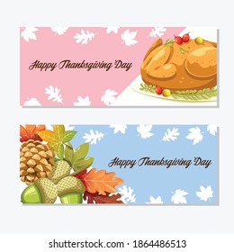 Happy Thanksgiving Day card with Pumpkin, Apple, Corn and Maple Leaves