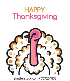 Happy Thanksgiving Day card with stylized turkey bird. Modern vector illustration