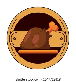 happy thanksgiving day card with turkey cooking vector illustration design