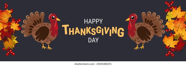Happy Thanksgiving Day cartoon style vector illustration. Design for banner, flyer, invitation card, coupon, voucher
