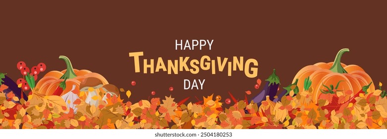 Happy Thanksgiving Day cartoon style vector illustration. Design for banner, flyer, invitation card, coupon, voucher