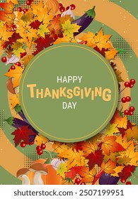 Happy Thanksgiving Day cartoon style vector illustration. Design for flyer, poster, invitation card, coupon, voucher