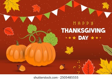 Happy thanksgiving day celebration background with pumpkin and leaf's design for autumn