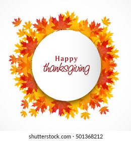Happy Thanksgiving Day celebration background decorated with maple leaves. Can be used as greeting card or invitation card design.