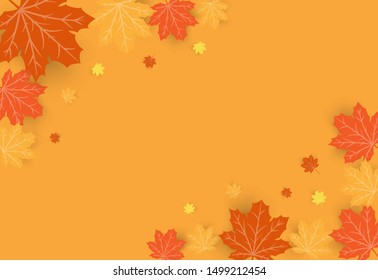 Happy Thanksgiving Day celebration card with orange maple autumn leaves vector background