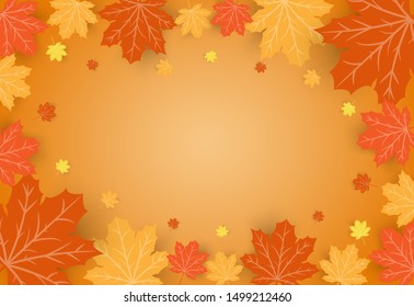 Happy Thanksgiving Day celebration card with orange maple autumn leaves vector background