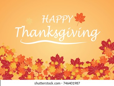 Happy Thanksgiving Day celebration card with orange maple autumn leaves vector background
