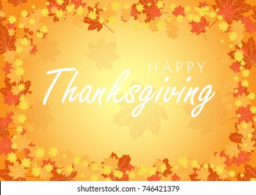 Happy Thanksgiving Day celebration card with orange maple autumn leaves vector background