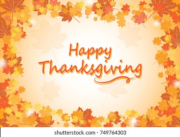 Happy Thanksgiving Day celebration card with orange maple autumn leaves vector background